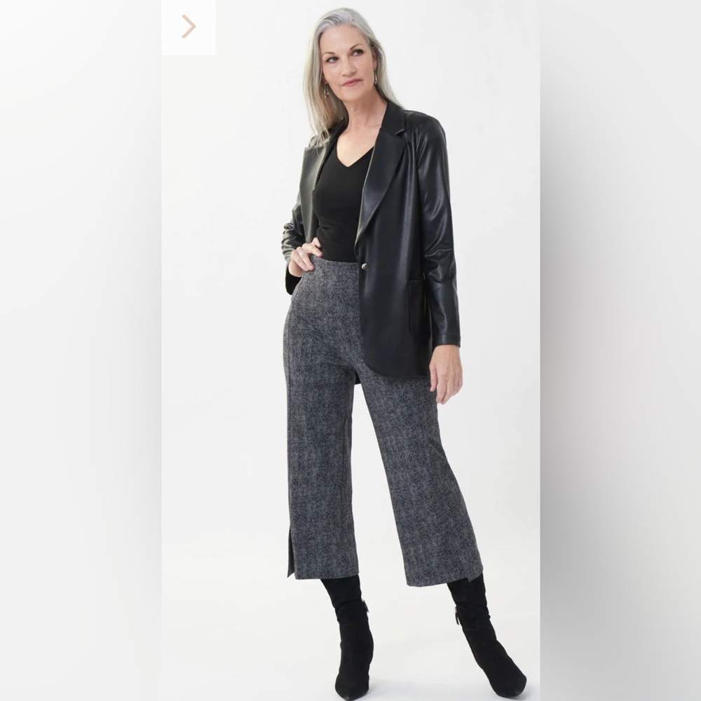 Joseph Ribkoff grey/black herringbone culotte pant
